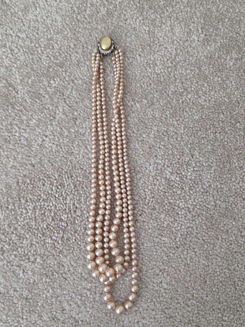 Vintage Faux Pearl Multi-Strand Necklace in Soft Champagne - Women Jewelry